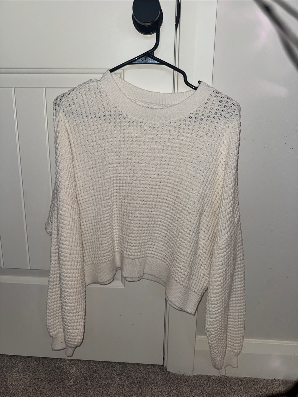 Hollister Cream Waffle-Knit Crew Sweater